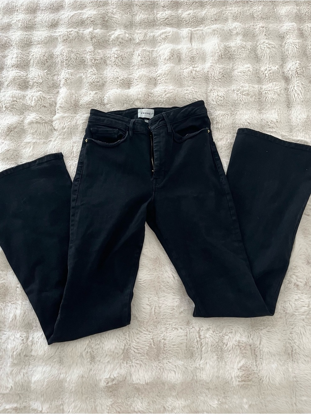 Frame Le One Black Flare Jeans with Front Slit